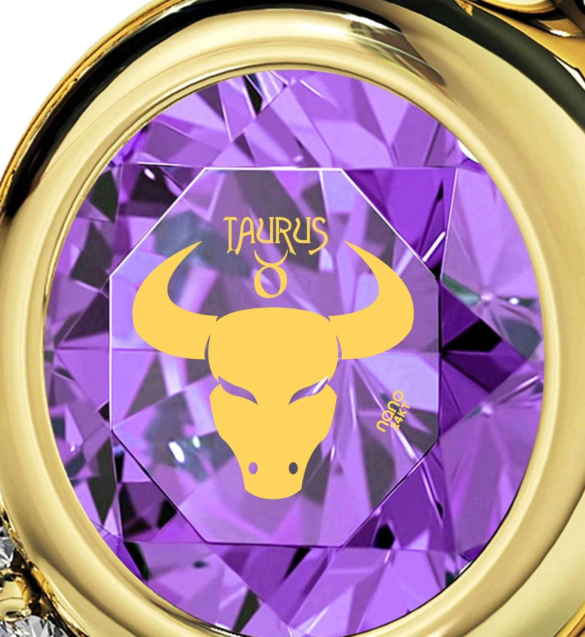 Taurus Sign, Sterling Silver Gold Plated (Vermeil) Necklace, Swarovski