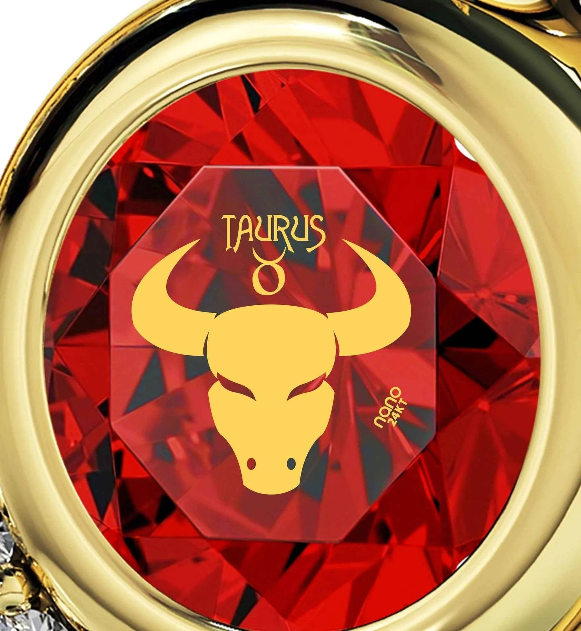 Taurus Sign, Sterling Silver Gold Plated (Vermeil) Necklace, Swarovski