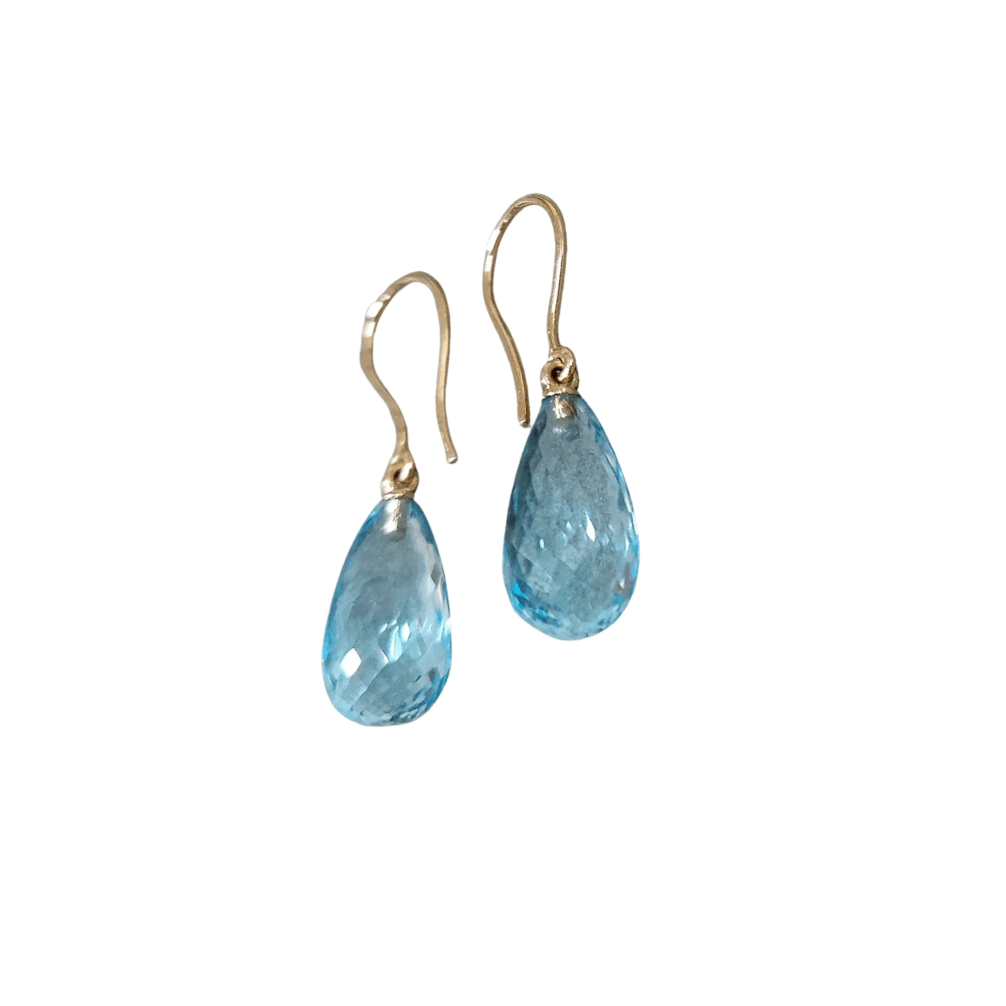 Tear Drop Swiss Blue Topaz Earrings Gold 14k