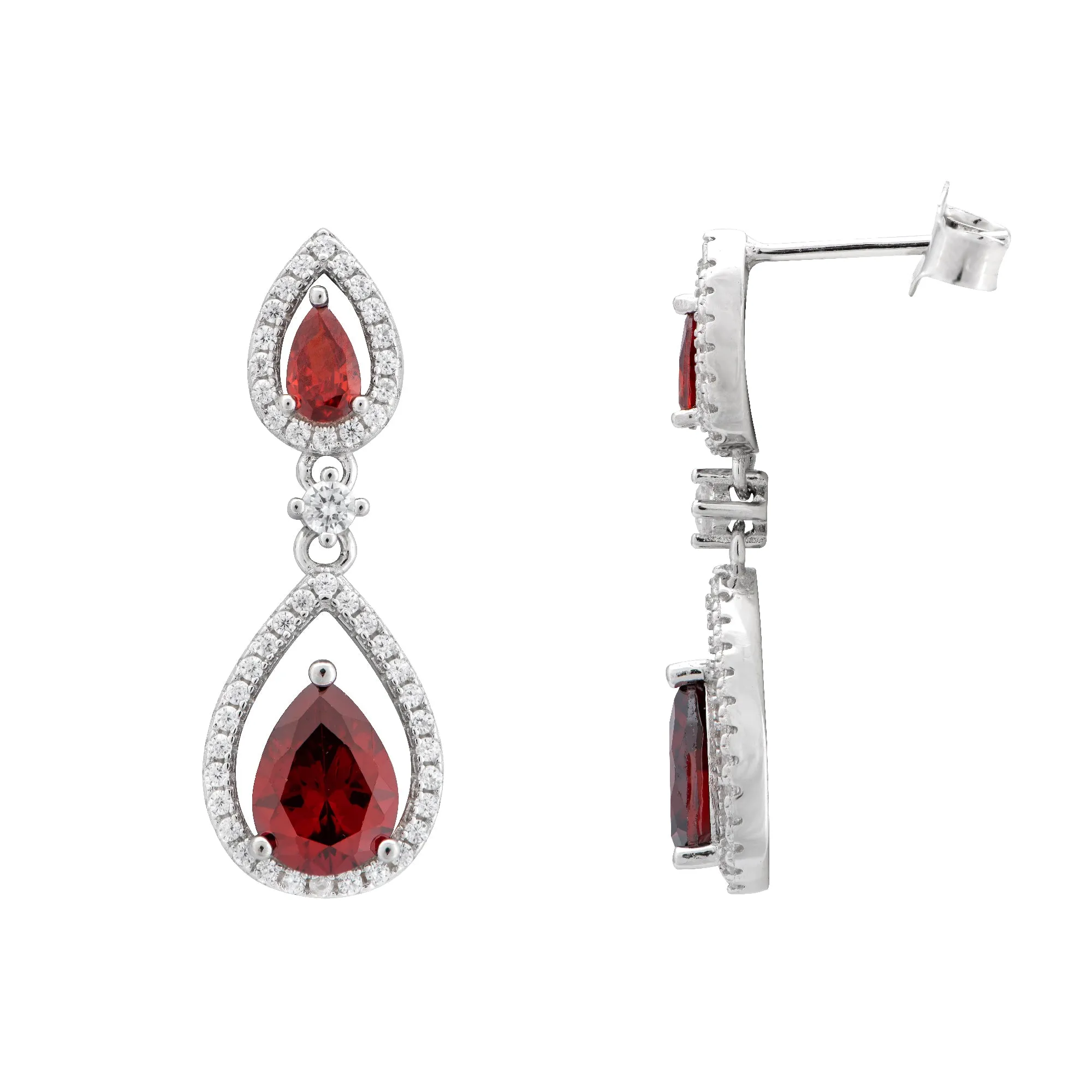 Teardrop Garnet Earrings - Sterling Silver