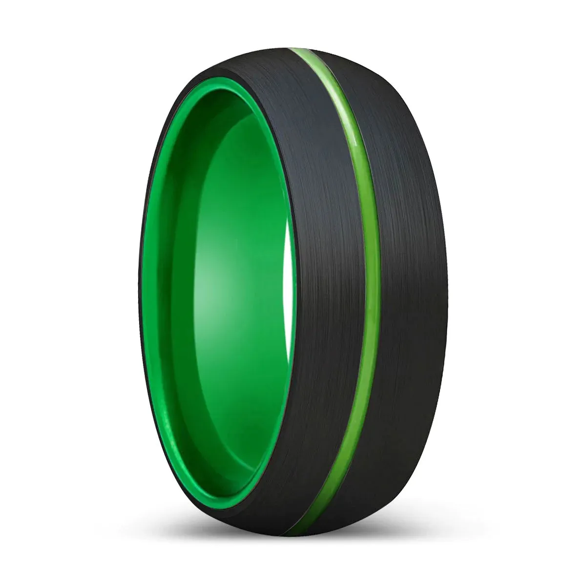 Thanos Black Domed Brushed Tungsten Wedding Band Green Groove 6mm - 8mm