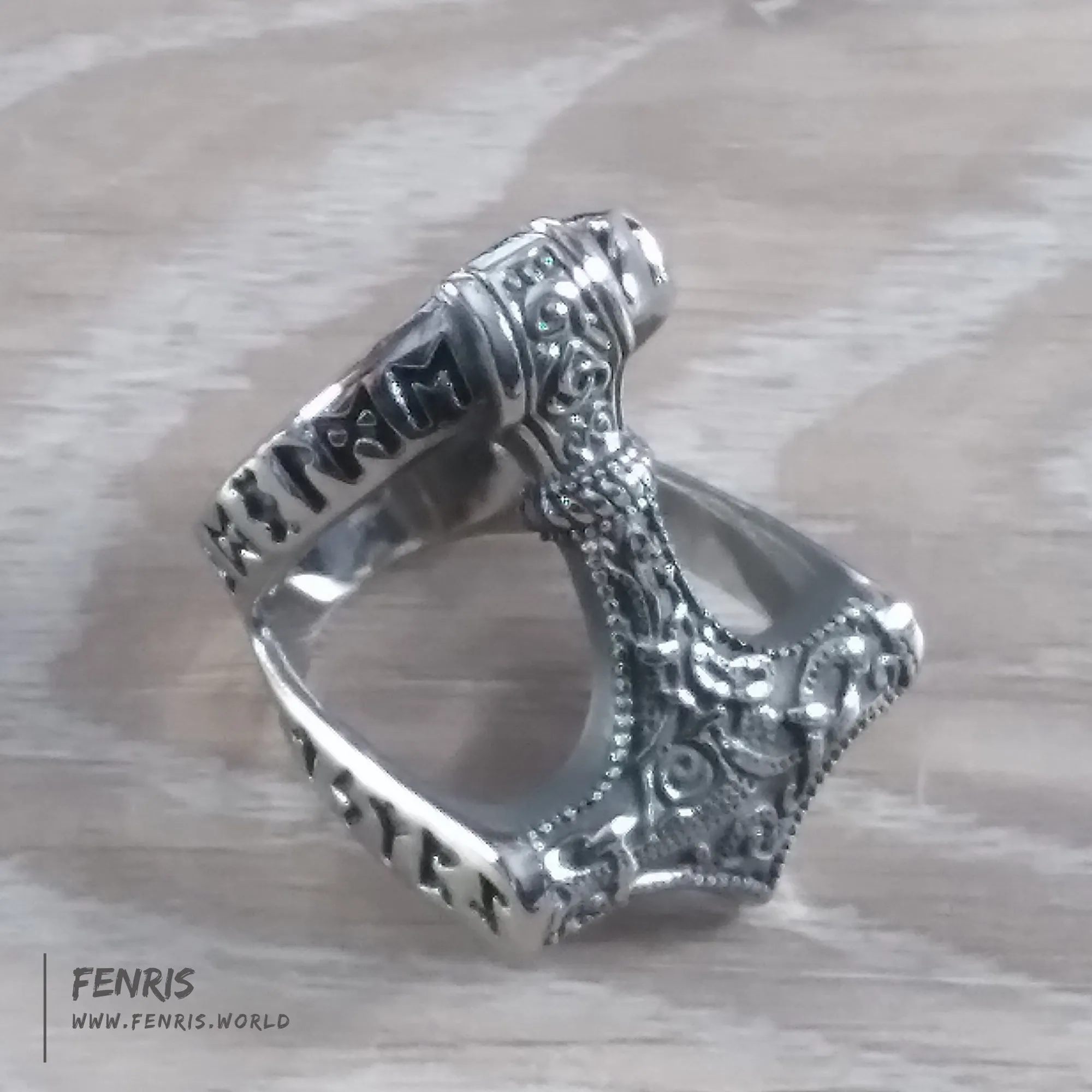 Thor's Hammer Ring Silver Mens Runes Norse Viking Style