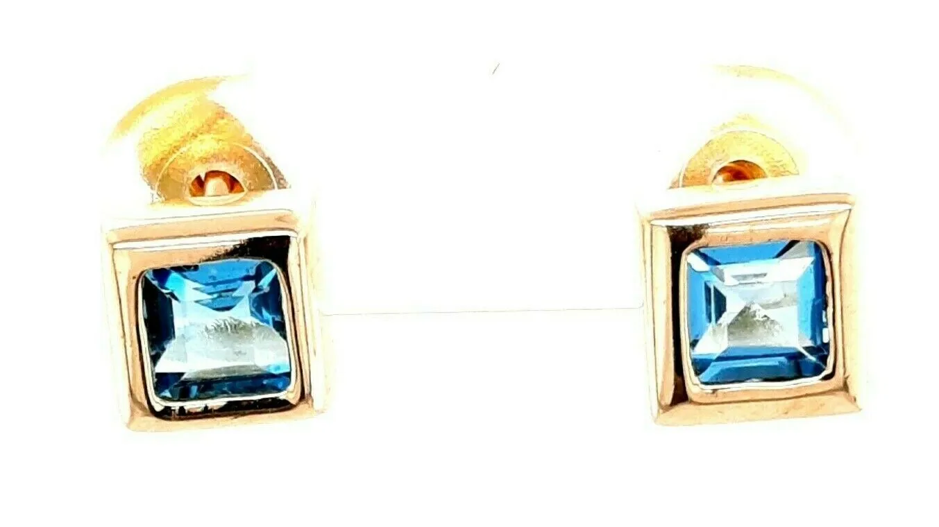 Topaz & 9ct Yellow Gold Stud Earrings Pierced Ears Fine Jewellery