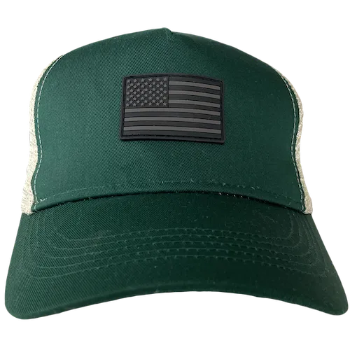 Trucker Hat Green/White with US Flag