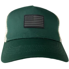 Trucker Hat Green/White with US Flag