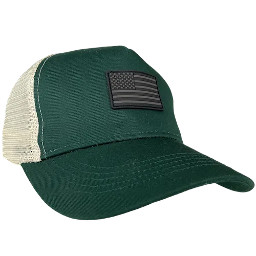 Trucker Hat Green/White with US Flag