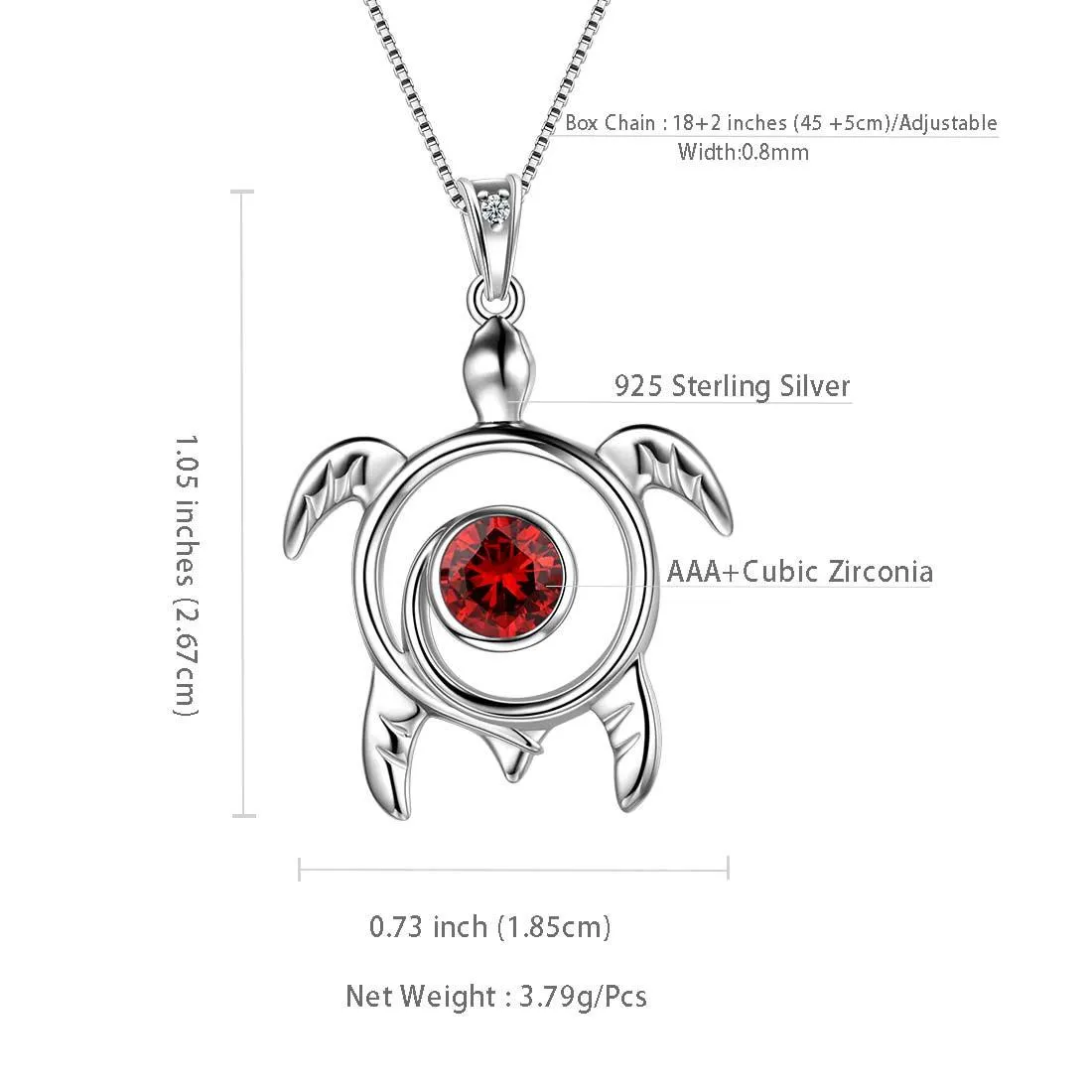 Turtle Birthstone January Garnet Necklace Pendant Women Girls Jewelry Birthday Gift