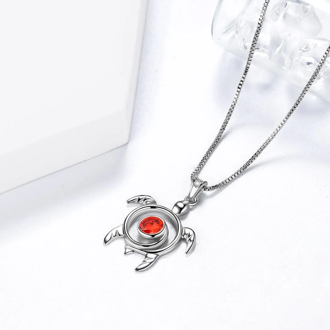 Turtle Birthstone January Garnet Necklace Pendant Women Girls Jewelry Birthday Gift