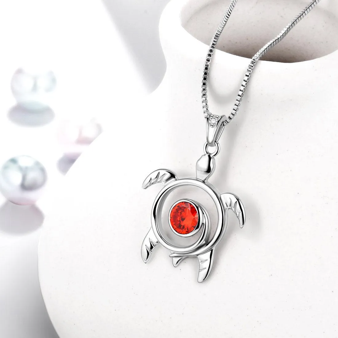 Turtle Birthstone January Garnet Necklace Pendant Women Girls Jewelry Birthday Gift