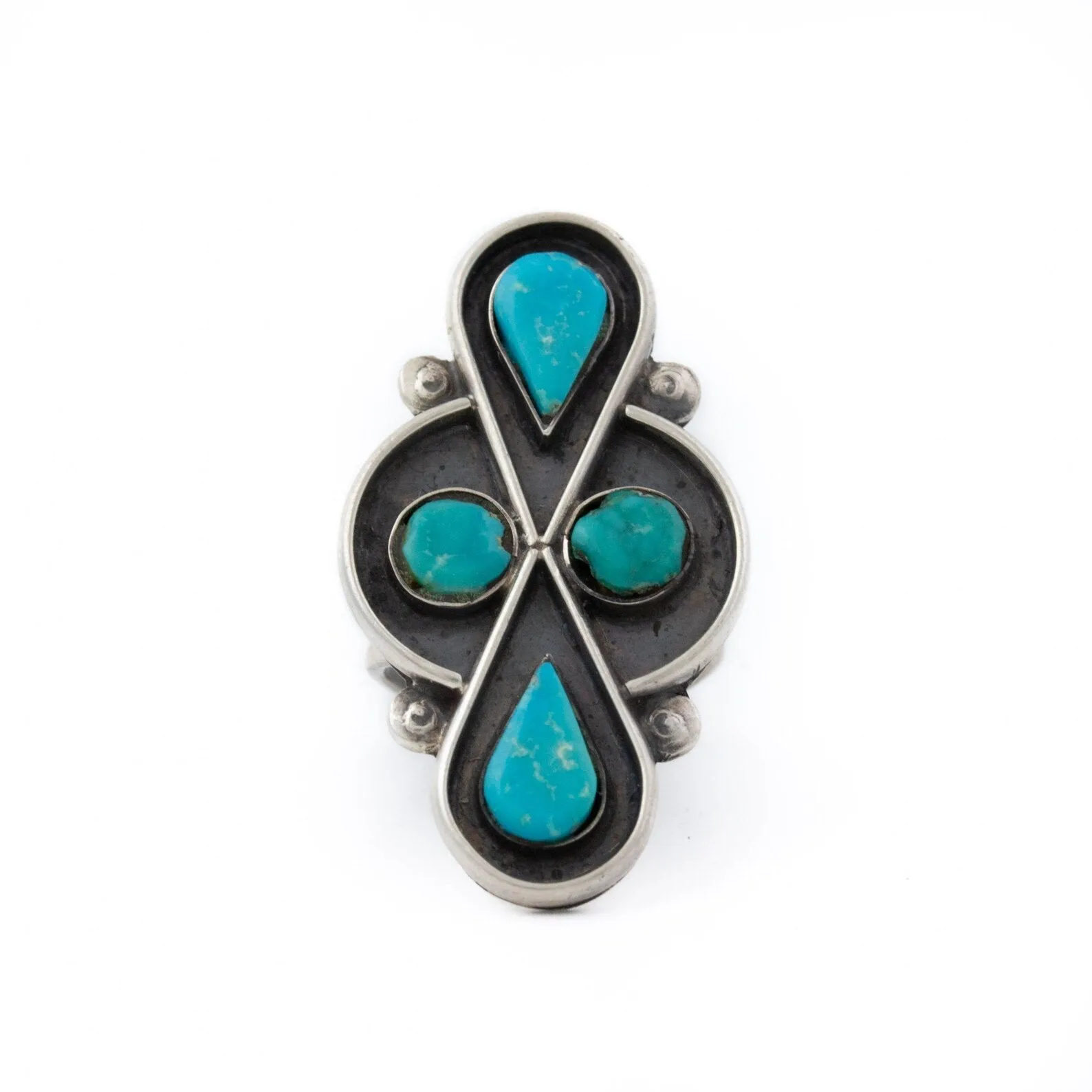 Twin Teardrop 1970s Shadowbox Navajo Ring