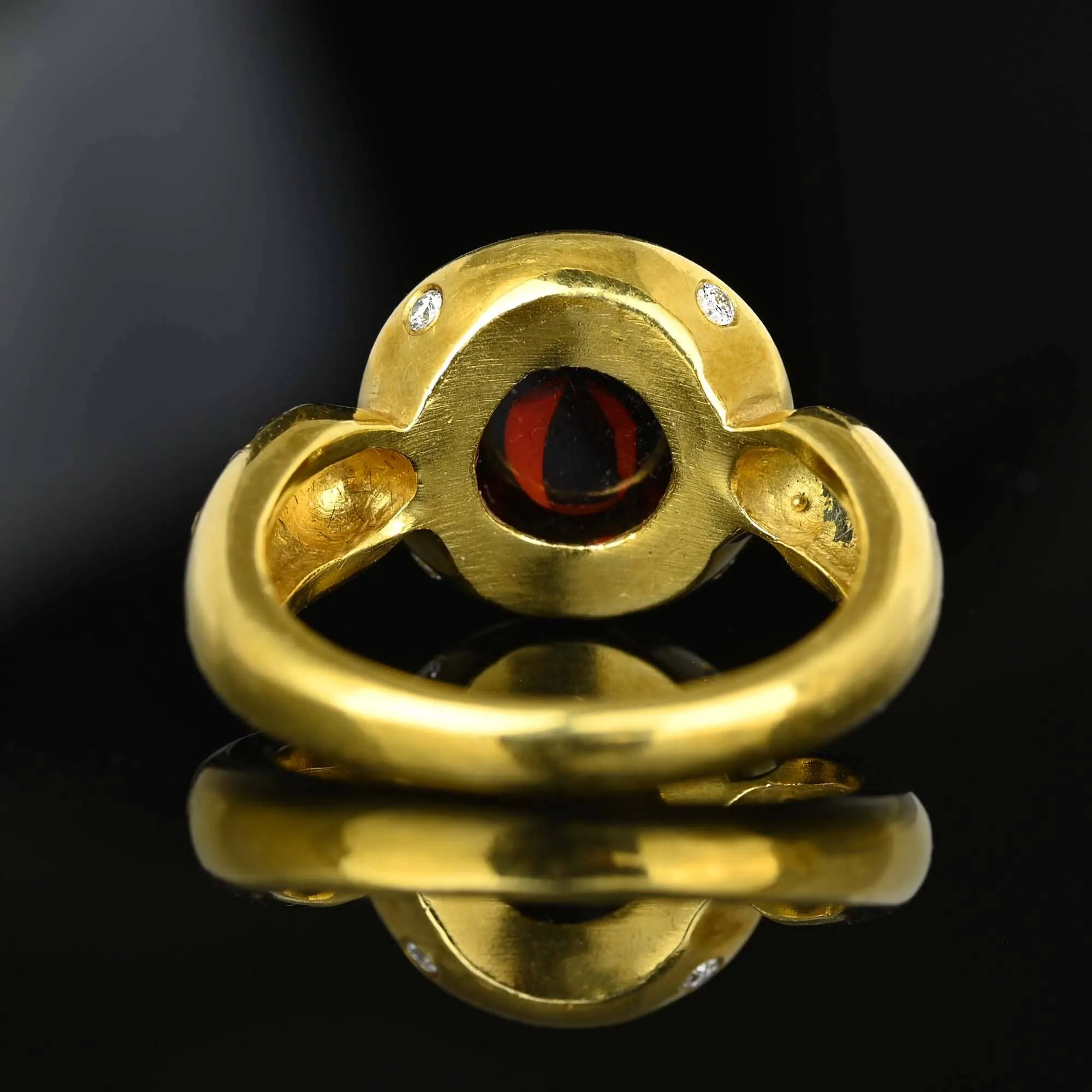 Unique 18K Gold Diamond Bullet Cabochon Garnet Ring