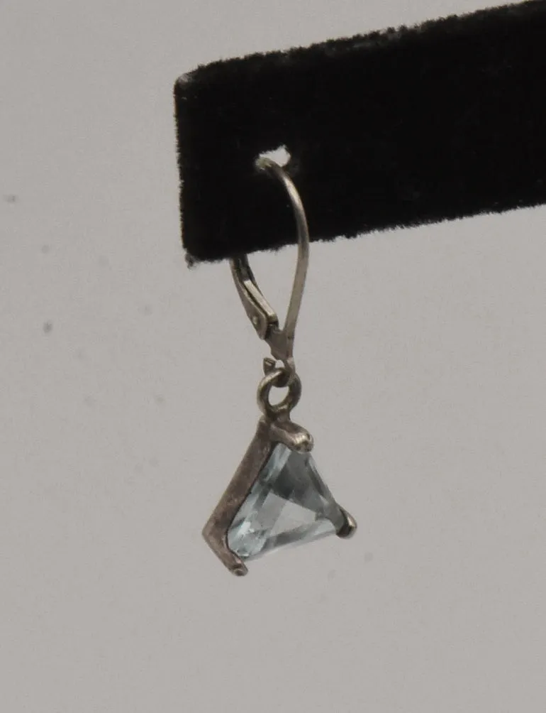 UNMATCHED Vintage Sterling Silver Blue Topaz Triangle Cut Dangle Earring