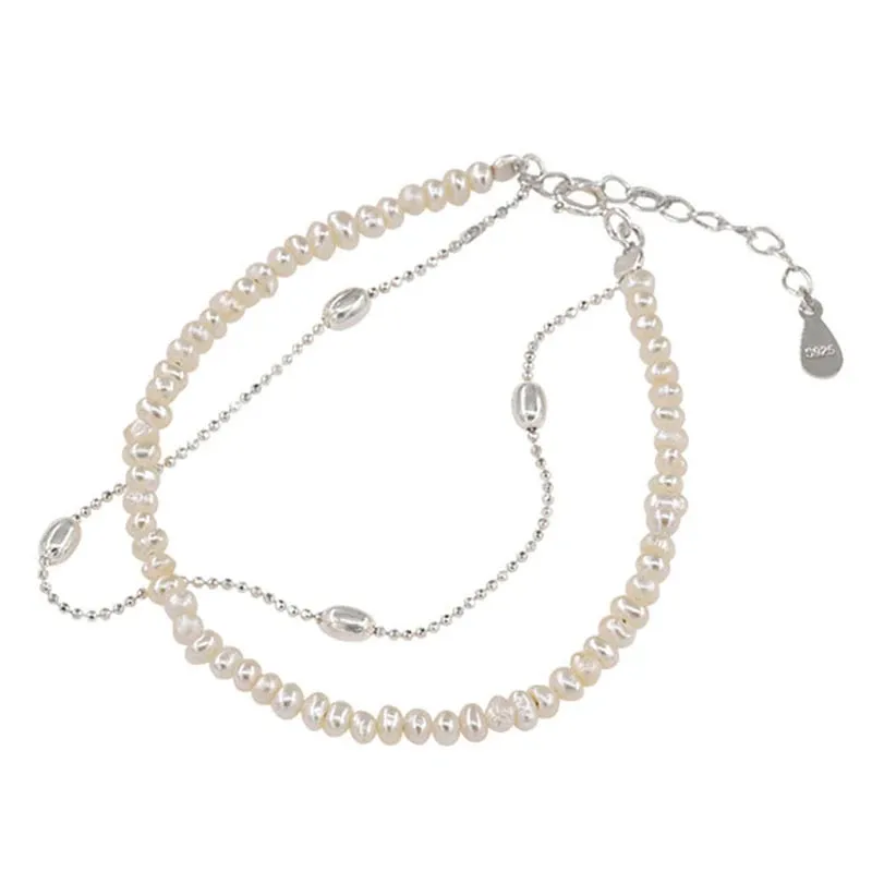 VAIGE Elegant Double-Layer Pearl & Zirconia Chain Bracelet in White and Gold