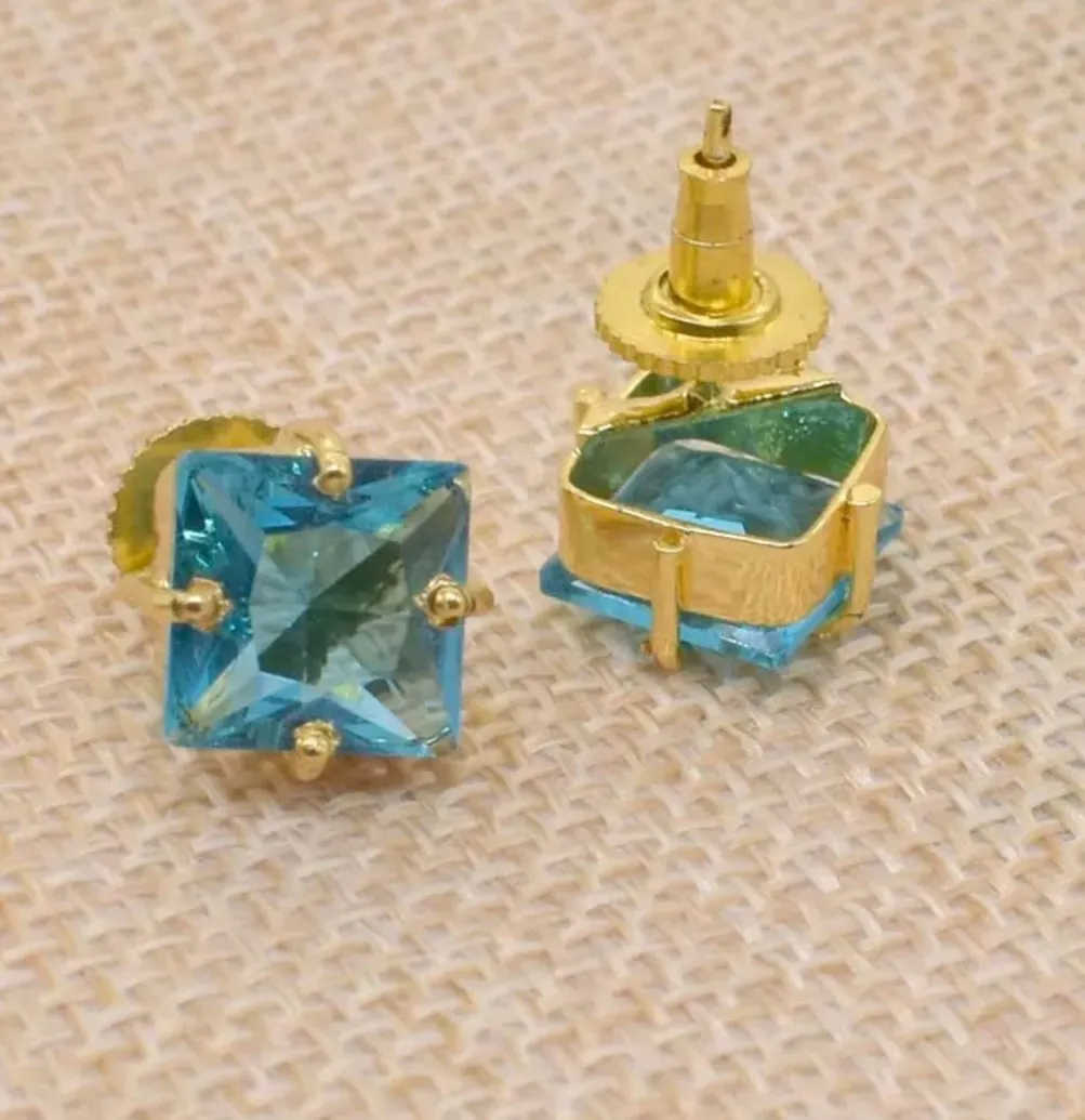 Vibrant London Blue Topaz Quartz Stud Earrings