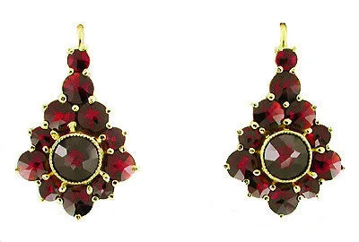 Victorian Bohemian Garnet Earrings in 14 Karat Yellow Gold and Sterling Silver Vermeil