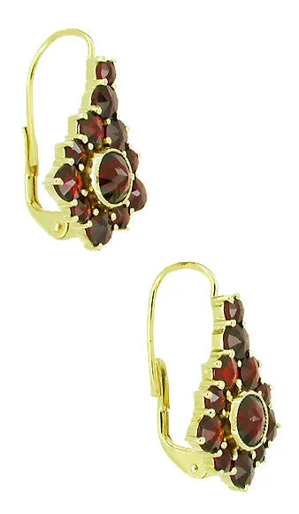 Victorian Bohemian Garnet Earrings in 14 Karat Yellow Gold and Sterling Silver Vermeil