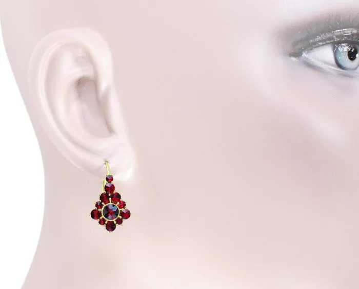 Victorian Bohemian Garnet Earrings in 14 Karat Yellow Gold and Sterling Silver Vermeil