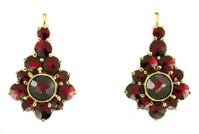 Victorian Bohemian Garnet Earrings in 14 Karat Yellow Gold and Sterling Silver Vermeil