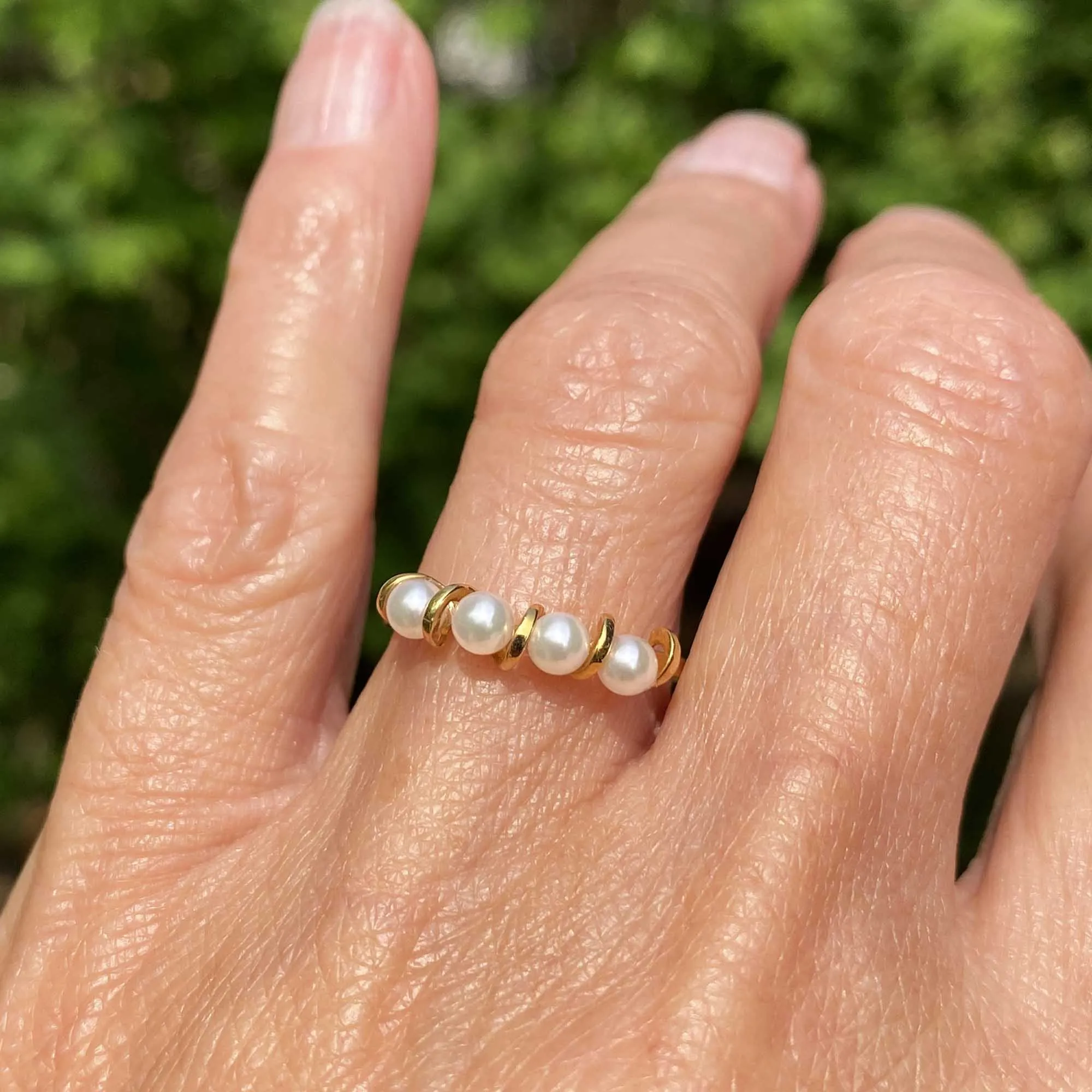 Vintage 14K Gold Four Stone Half Hoop Pearl Ring