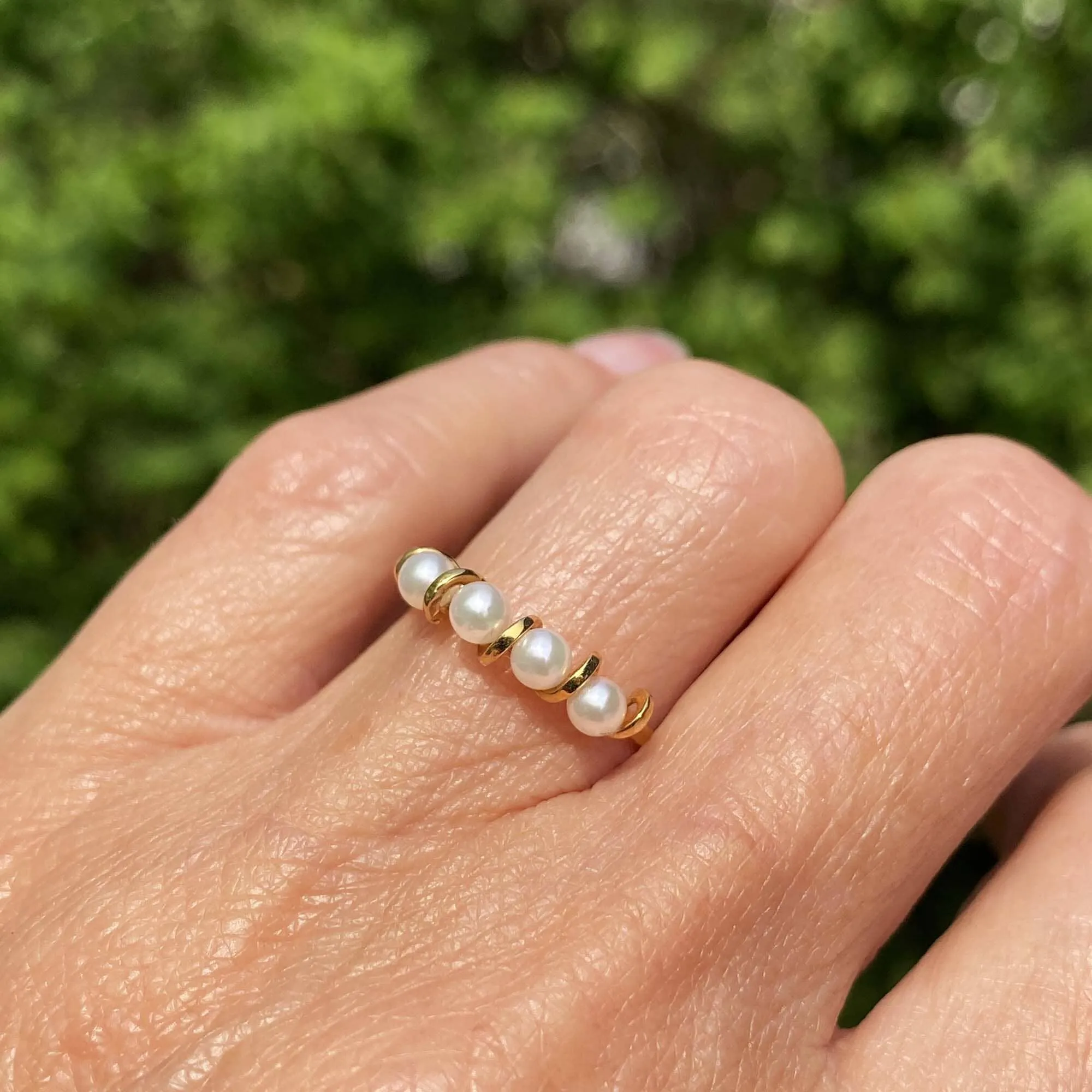 Vintage 14K Gold Four Stone Half Hoop Pearl Ring