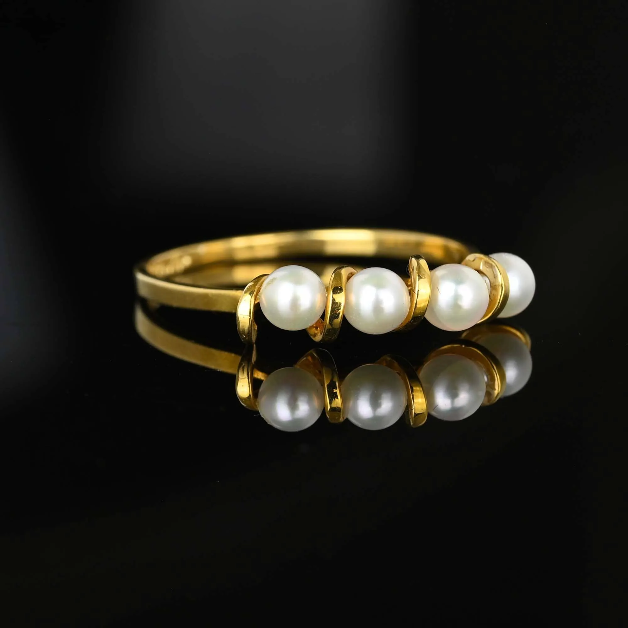 Vintage 14K Gold Four Stone Half Hoop Pearl Ring