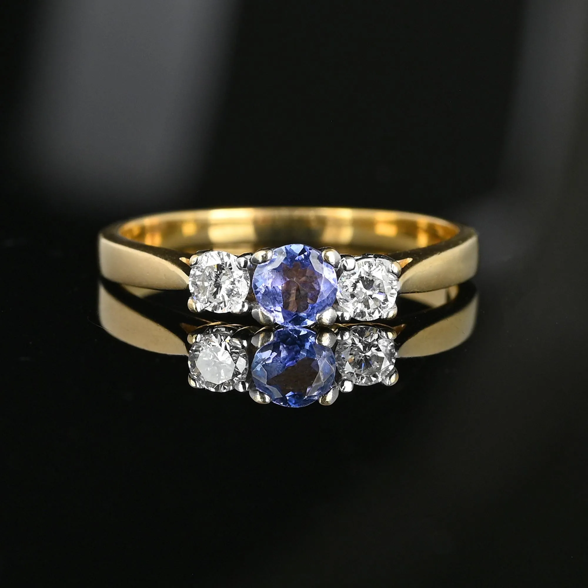 Vintage 14K Gold Three Stone Diamond Tanzanite Ring