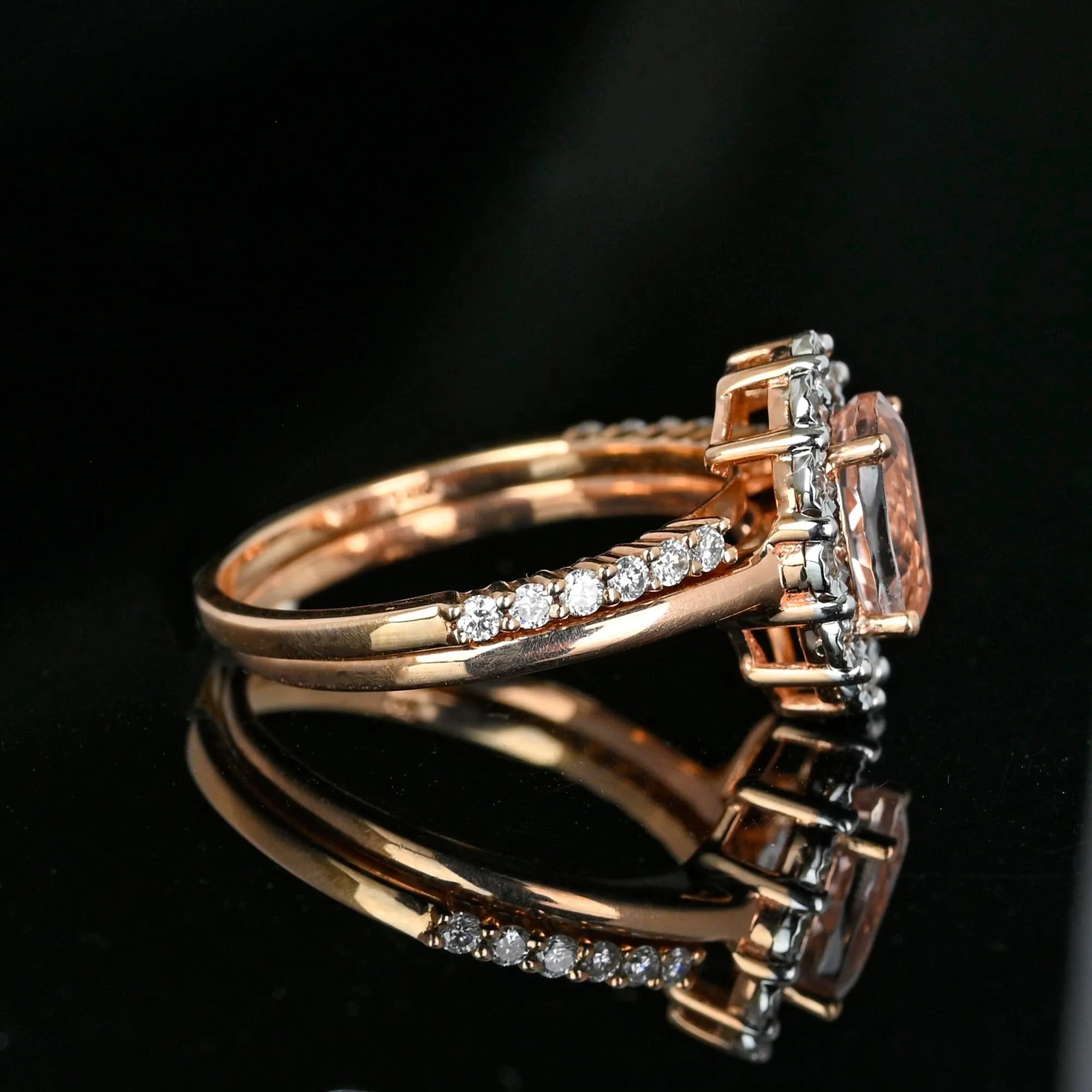 Vintage 14K Rose Gold Diamond Moraganite Wedding Ring Set