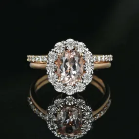 Vintage 14K Rose Gold Diamond Moraganite Wedding Ring Set