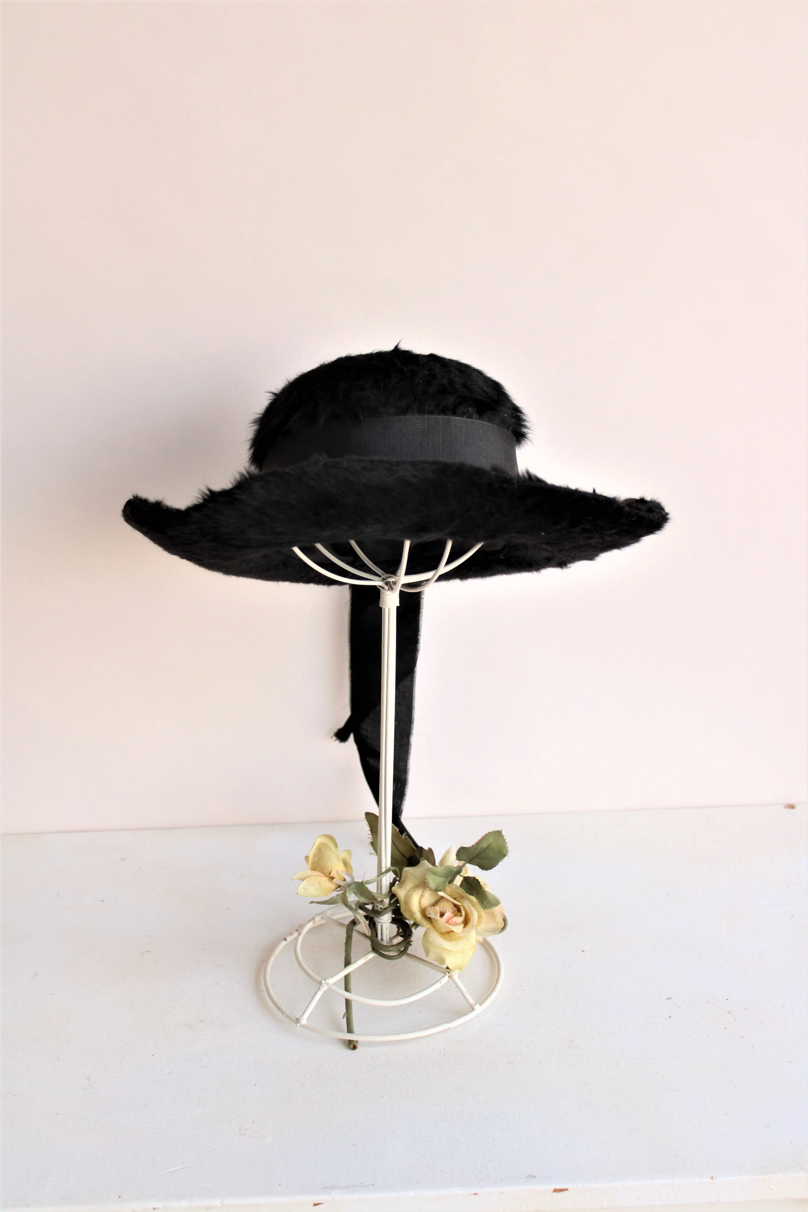 Vintage 1930s 1940s Black Beaverette Hat