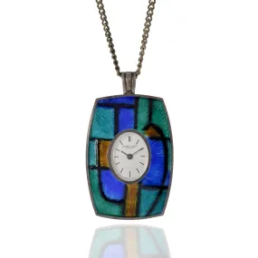 Vintage 1950's Favre Leuba Silver and Enamel Pendant Watch