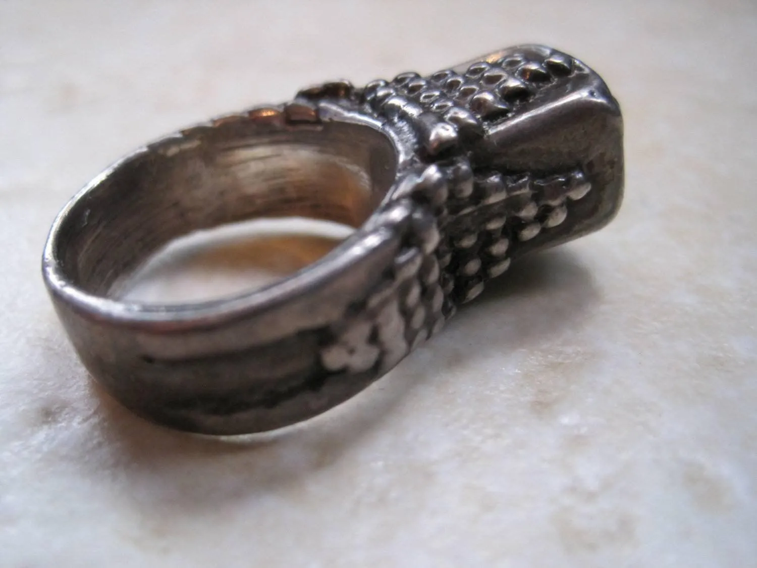 Vintage Bedouin Silver Plated Tower Ring Size 8