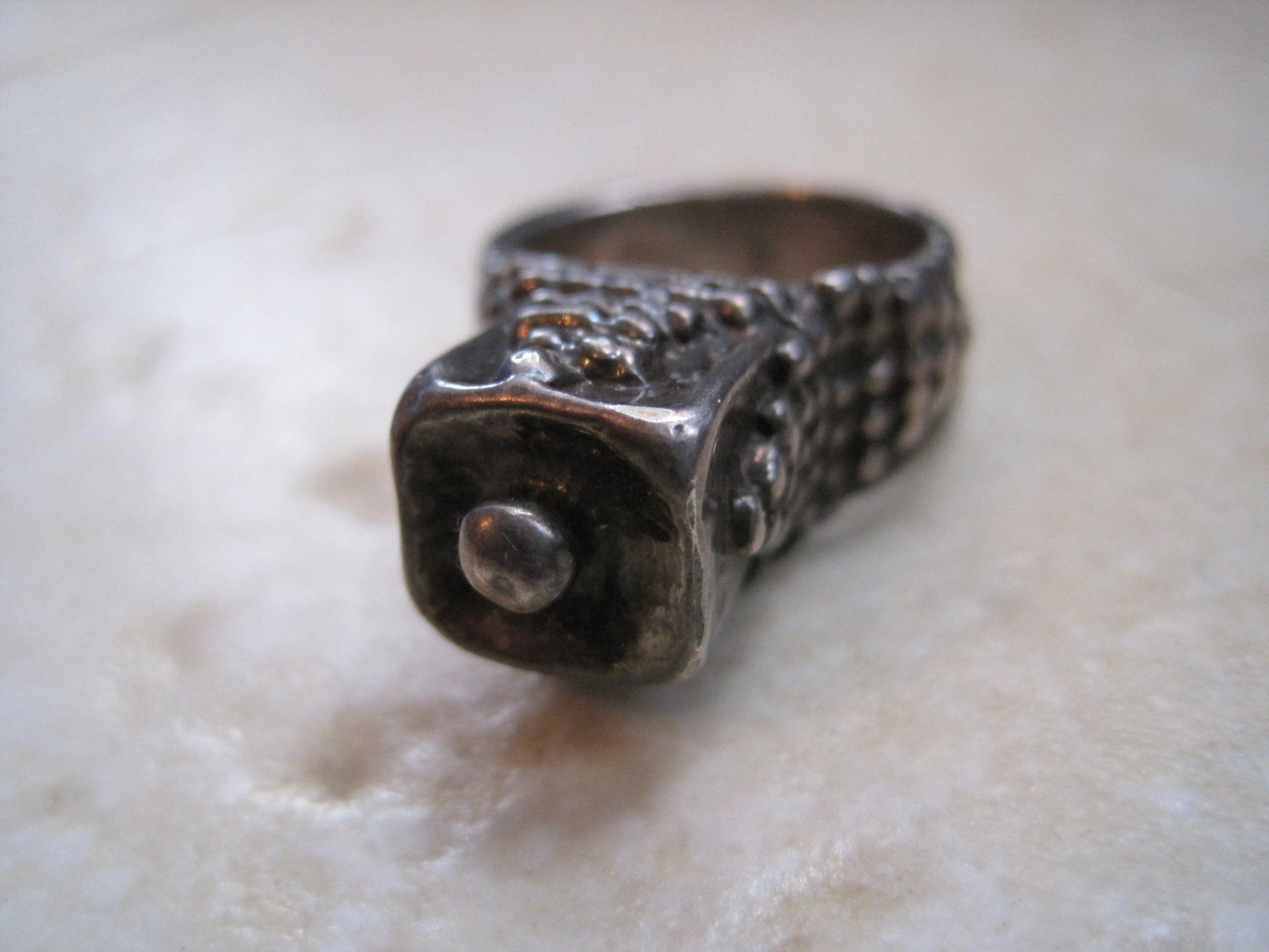 Vintage Bedouin Silver Plated Tower Ring Size 8