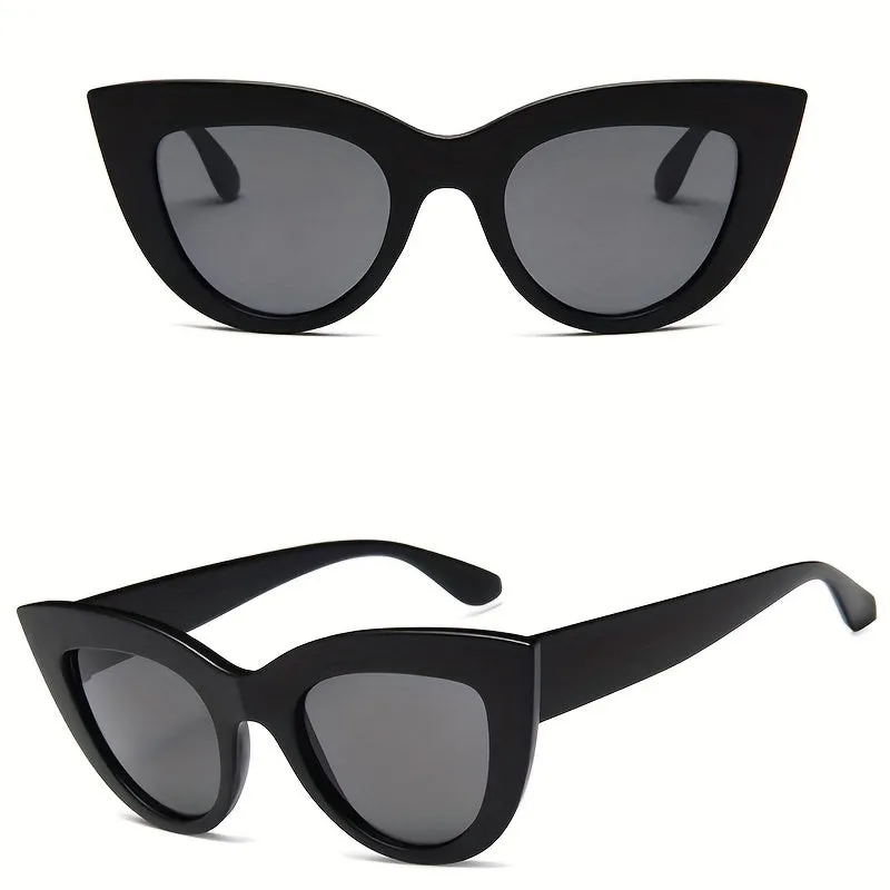 Vintage Black Cat Eye Sunglasses Trendy Oversized Eyewear