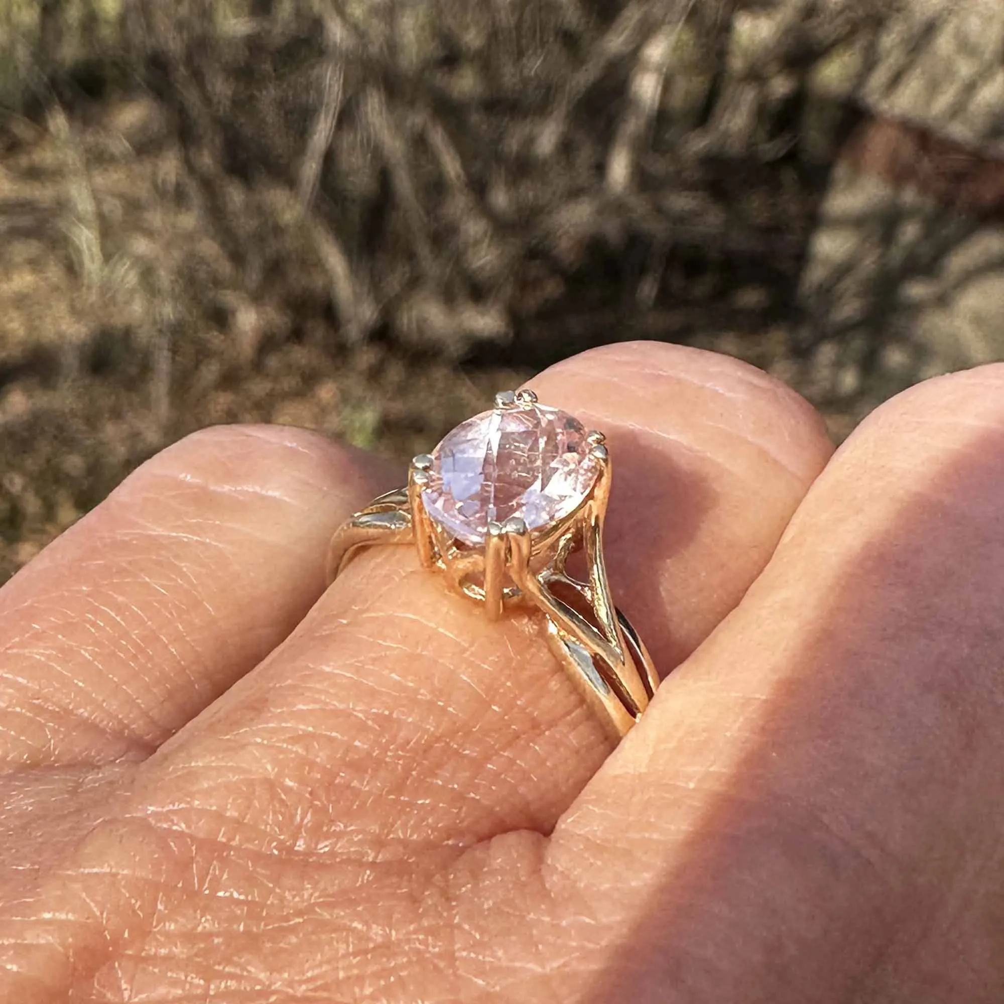 Vintage Checkerboard Cut Pink Morganite Ring in 10K Gold