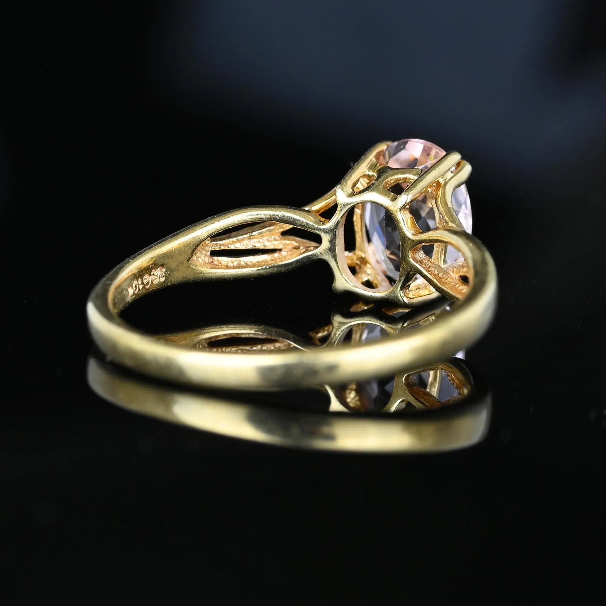 Vintage Checkerboard Cut Pink Morganite Ring in 10K Gold