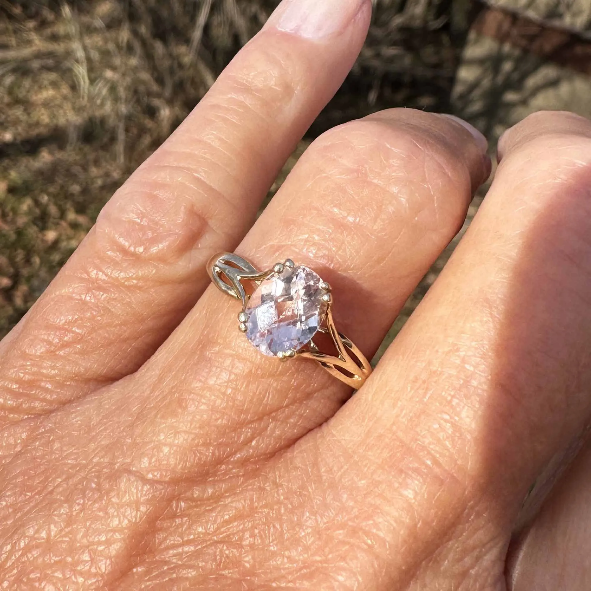 Vintage Checkerboard Cut Pink Morganite Ring in 10K Gold