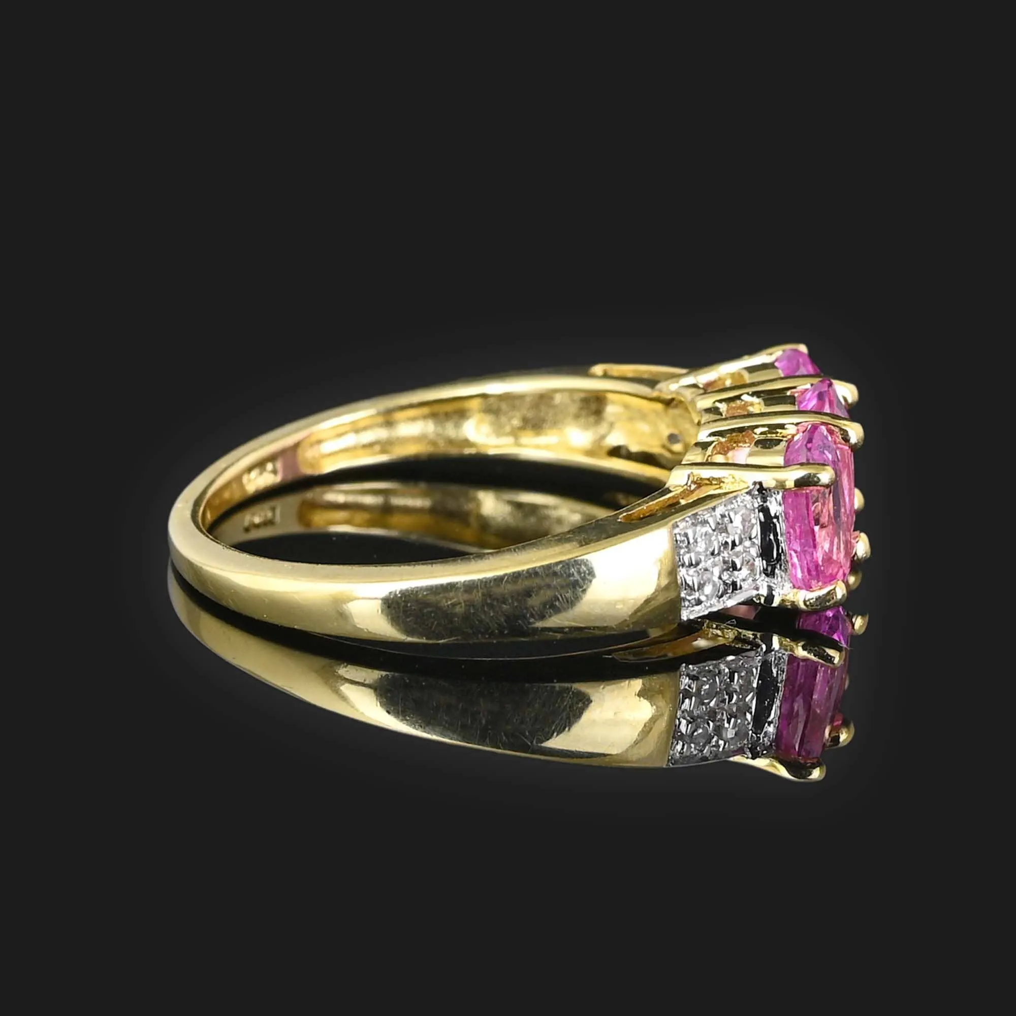 Vintage Diamond Pink Sapphire Ring in 14K Gold