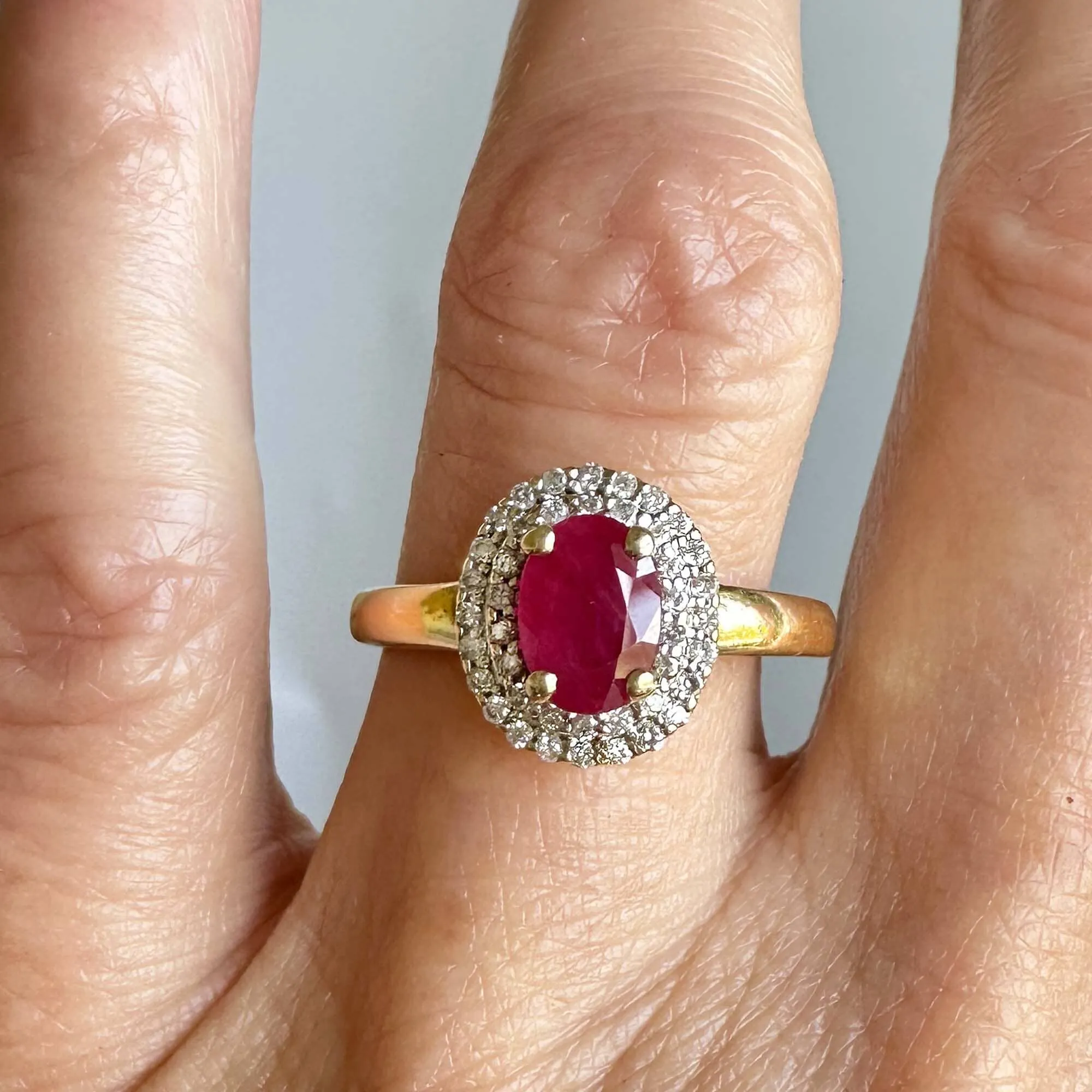 Vintage Double Diamond Halo Ruby Engagement Ring