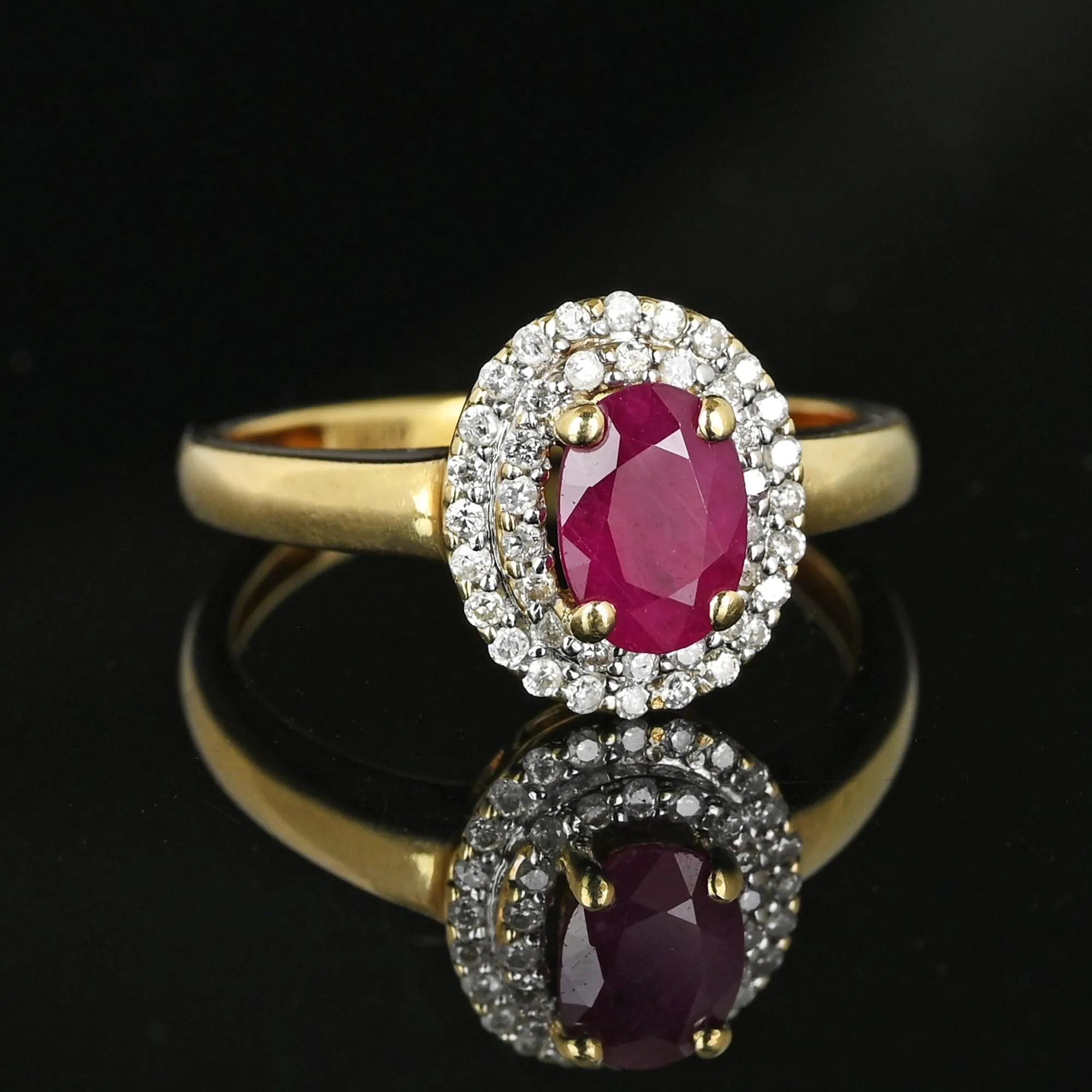 Vintage Double Diamond Halo Ruby Engagement Ring