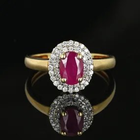 Vintage Double Diamond Halo Ruby Engagement Ring