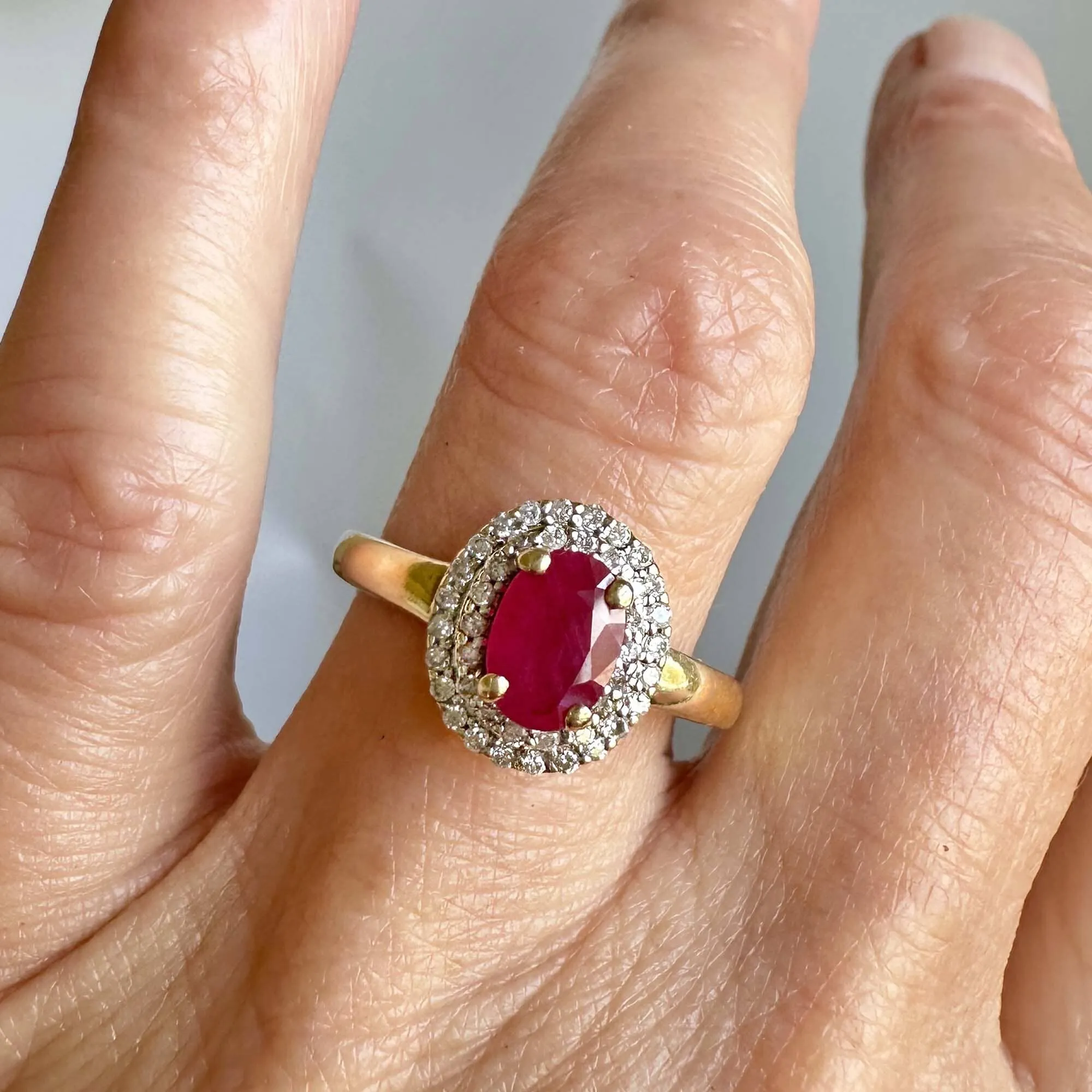 Vintage Double Diamond Halo Ruby Engagement Ring