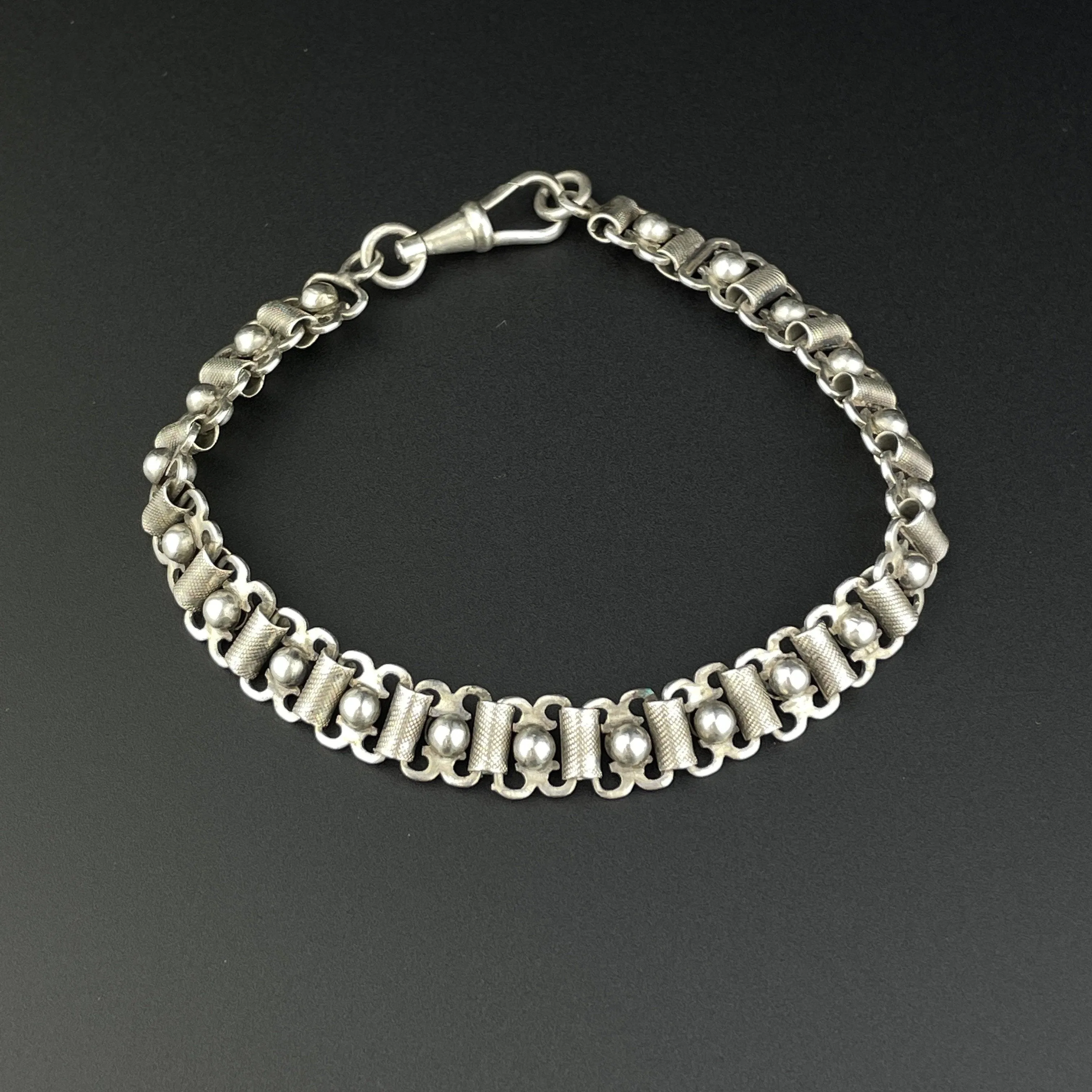 Vintage French Silver Fancy Link Book Chain Bracelet