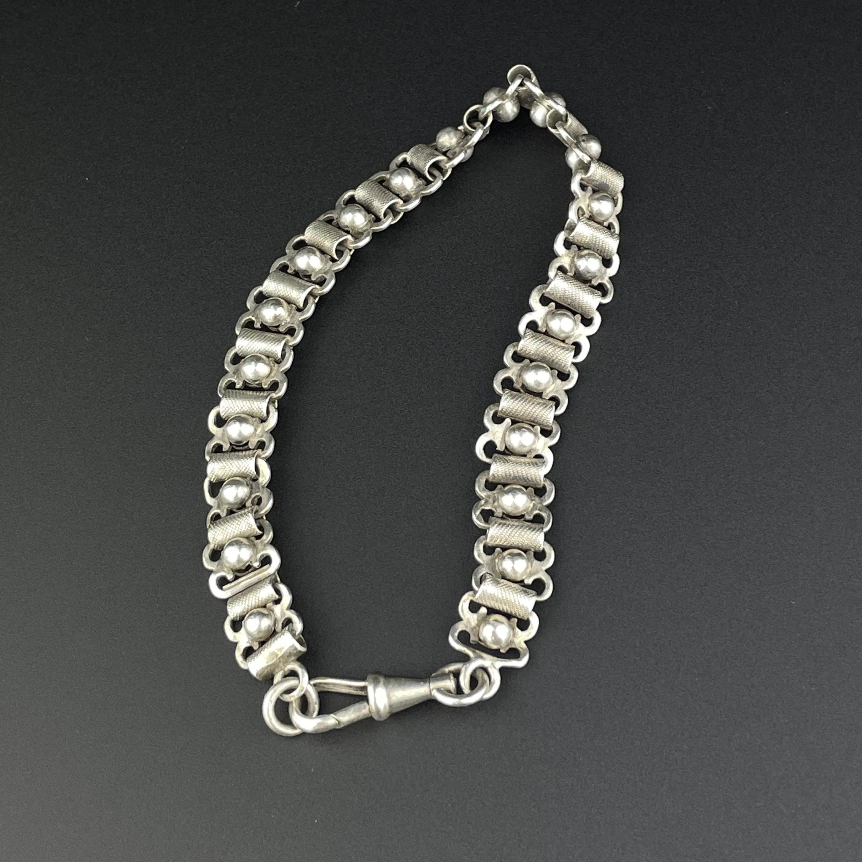 Vintage French Silver Fancy Link Book Chain Bracelet