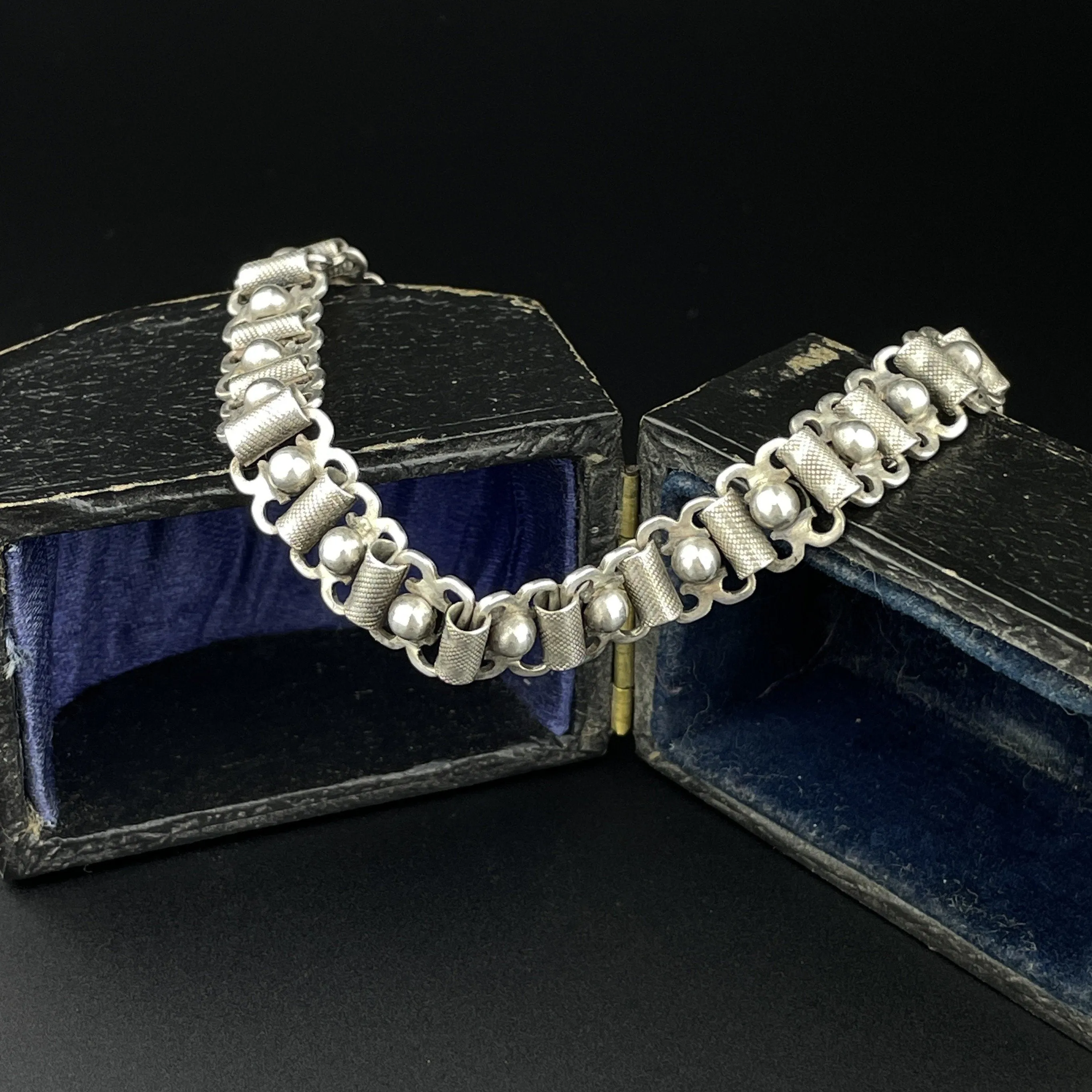 Vintage French Silver Fancy Link Book Chain Bracelet