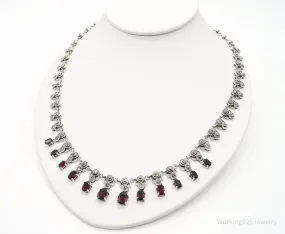 Vintage Garnet Marcasite Sterling Silver Necklace 20"