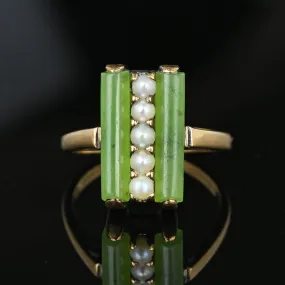 Vintage Gold Pearl Green Jade Art Deco Ring