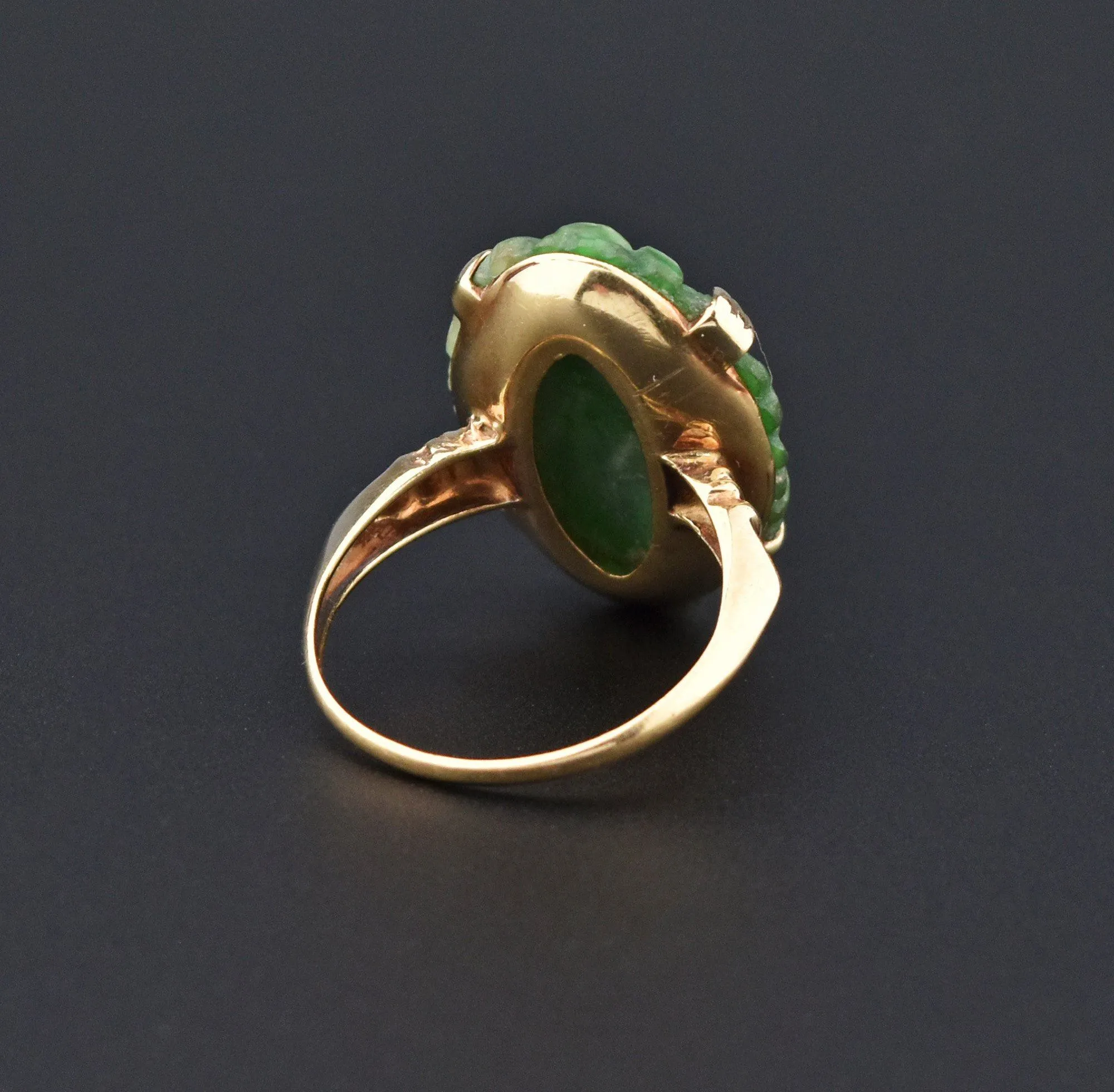 Vintage Gold Pierced Hand Carved Jade Ring