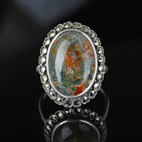 Vintage Marcasite Dendritic Moss Agate Ring