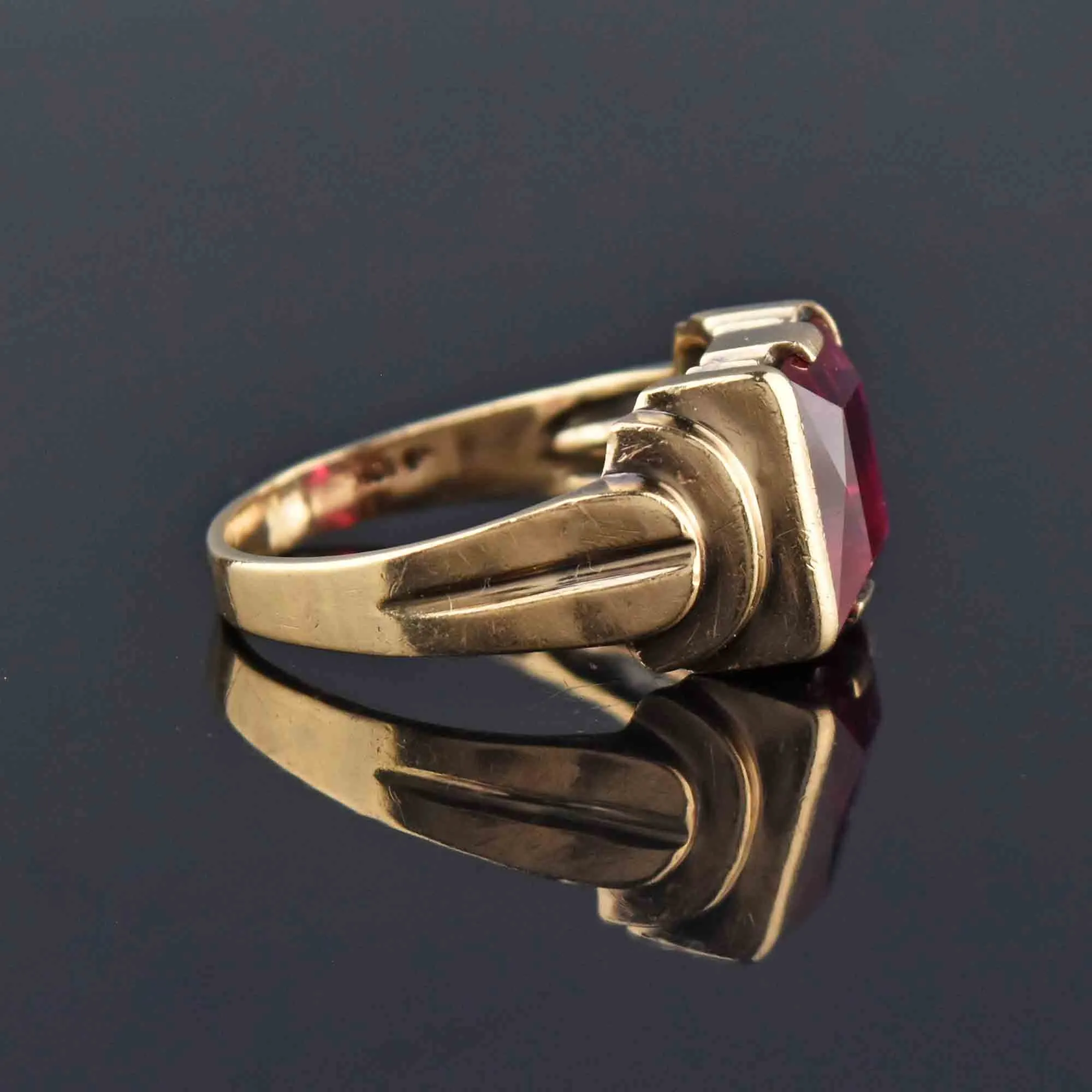 Vintage Mens Art Deco Gold Ruby Signet Ring, Sz 12