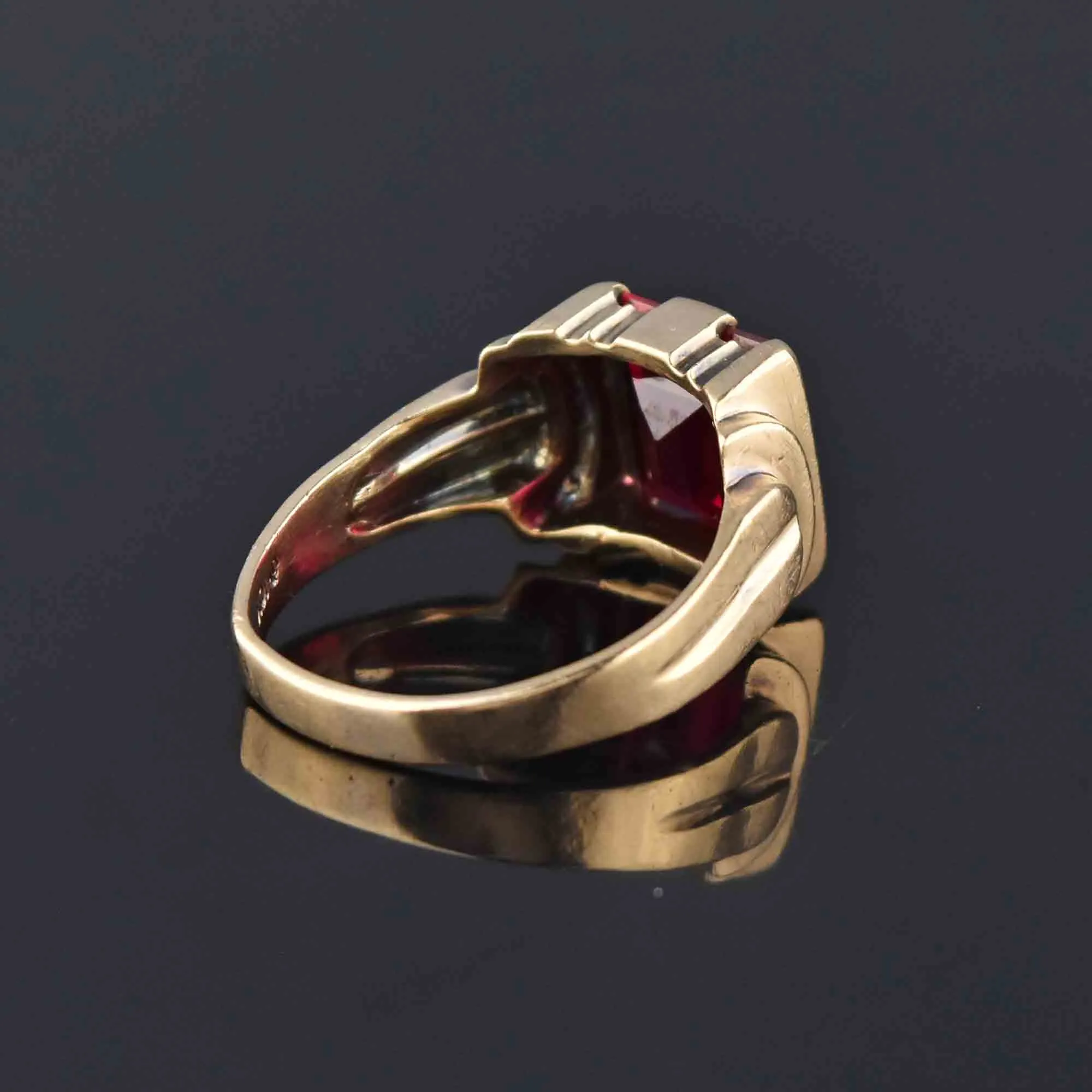 Vintage Mens Art Deco Gold Ruby Signet Ring, Sz 12